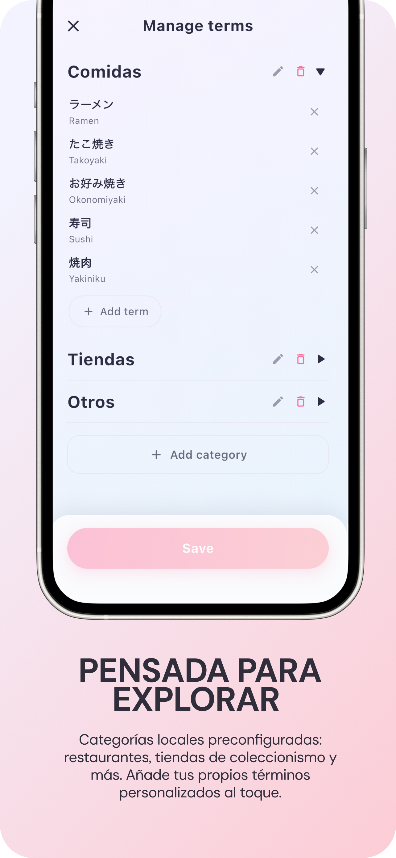 Manage custom search terms